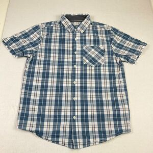 Hurley Mens Cotton Button Up Shirt Plaid Short Sleeve Pocket Collared Top Small